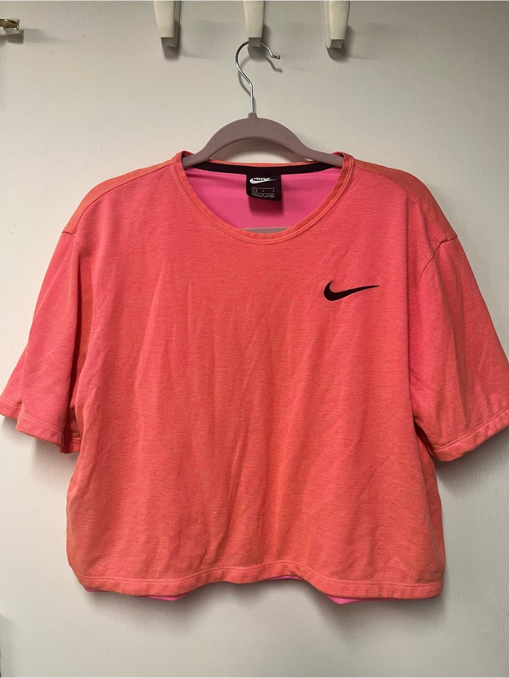 Nike Coral Pink Layered Mesh Crop Athletic Top Size Large